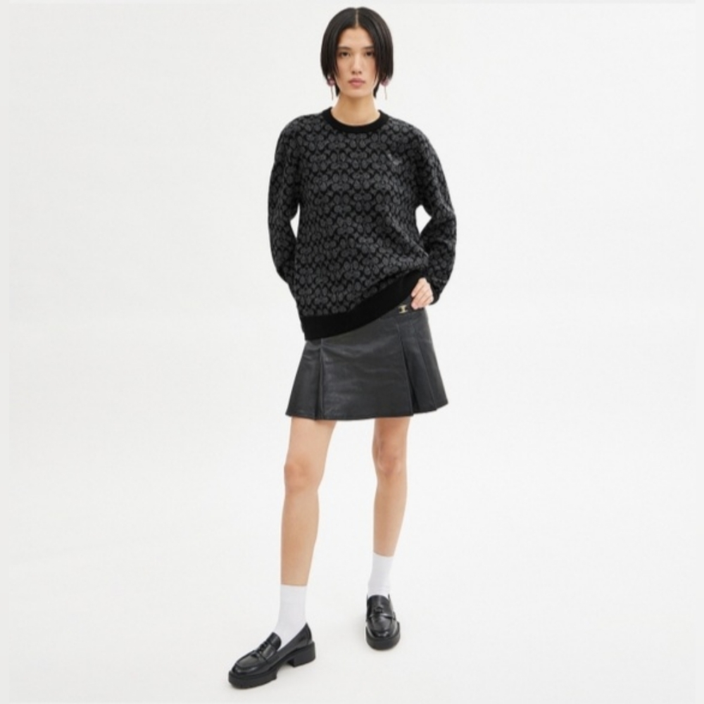 COACH 100% Wool Oversized 'Rexy' Black and Grey Crewneck Sweater - Size XXS - Picture 4 of 13